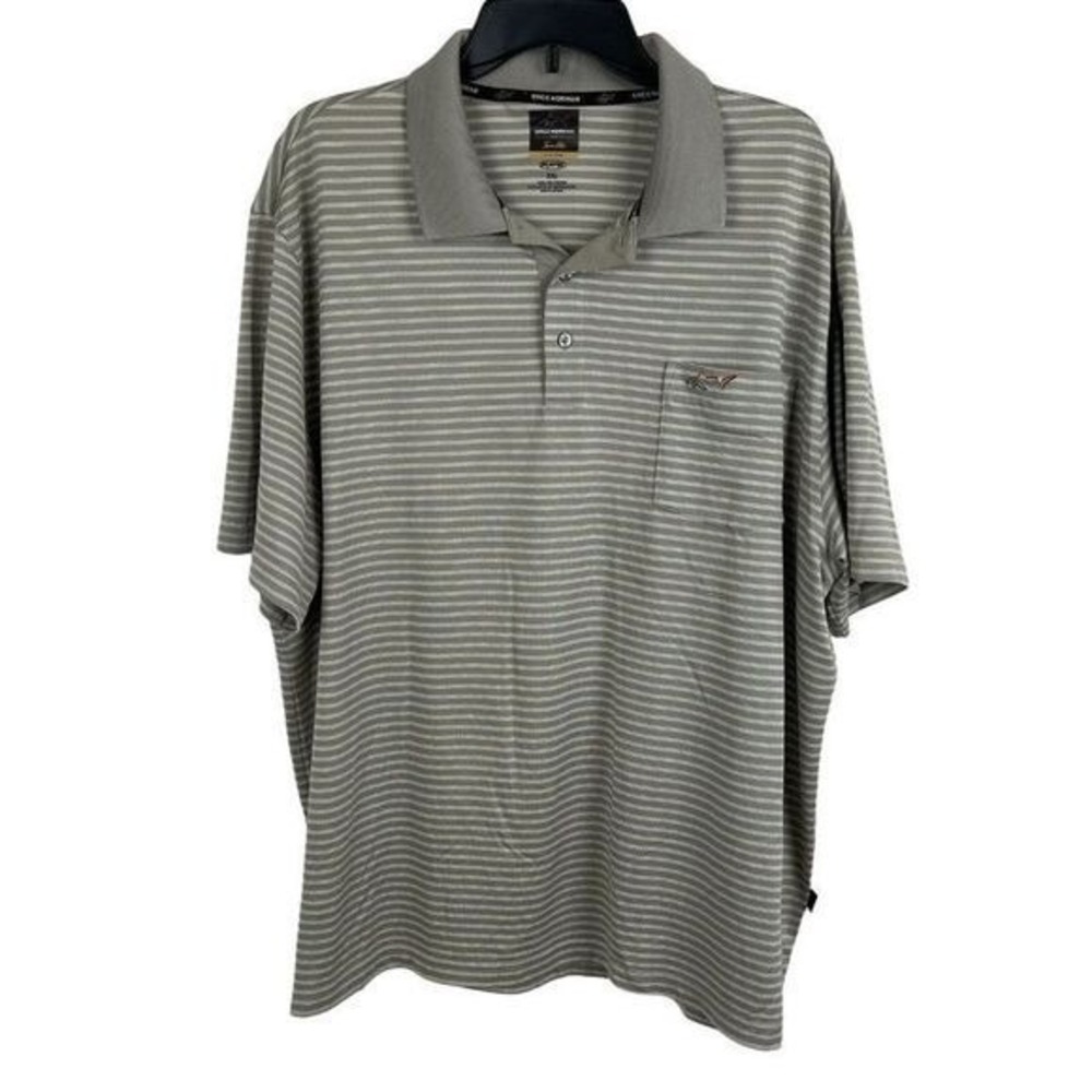 Greg Norman Tasso Elba Polo Shirt Mens XXL Green Striped Play Dry Golf Pocket